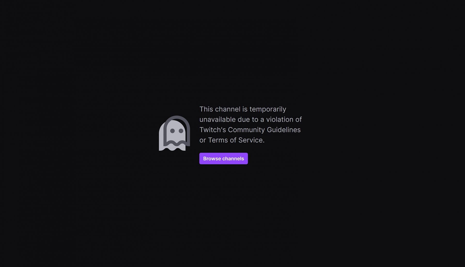A screenshot of the message when trying to access Hasan's channel following his Twitch ban on May 25, 2025 (Image via twitch.tv)